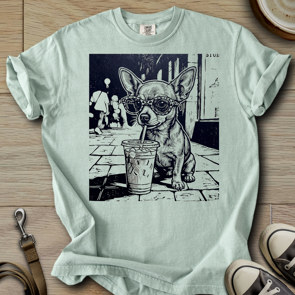 Dog Drinking Iced Coffee - Chihuahua T-Shirt