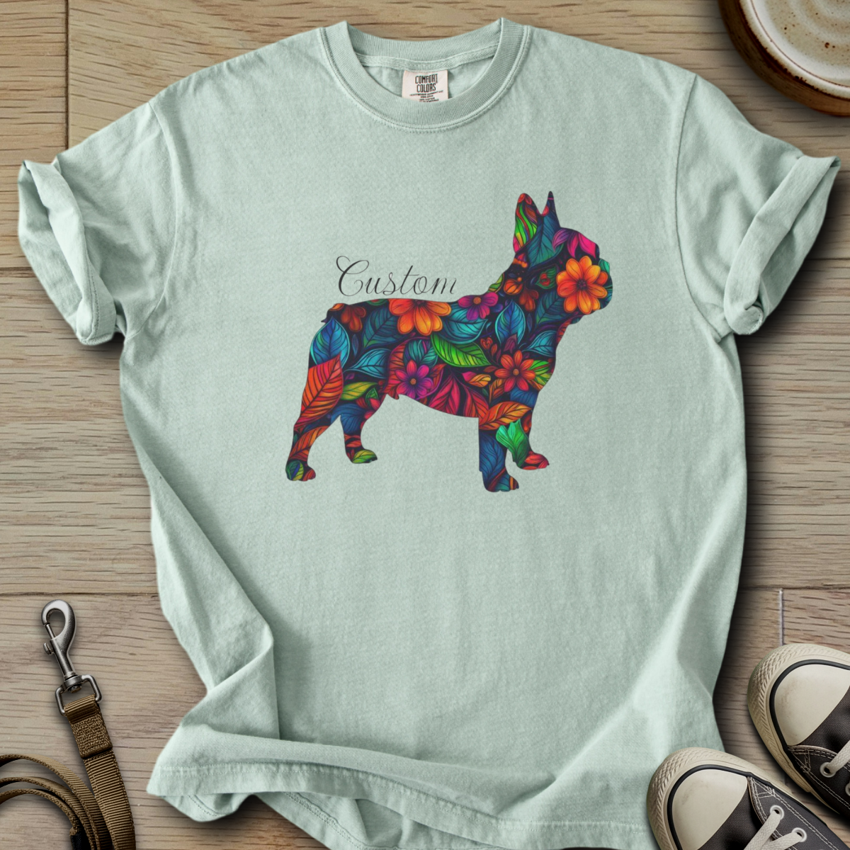 Personalized Name dog silhouette - Frenchie T-Shirt