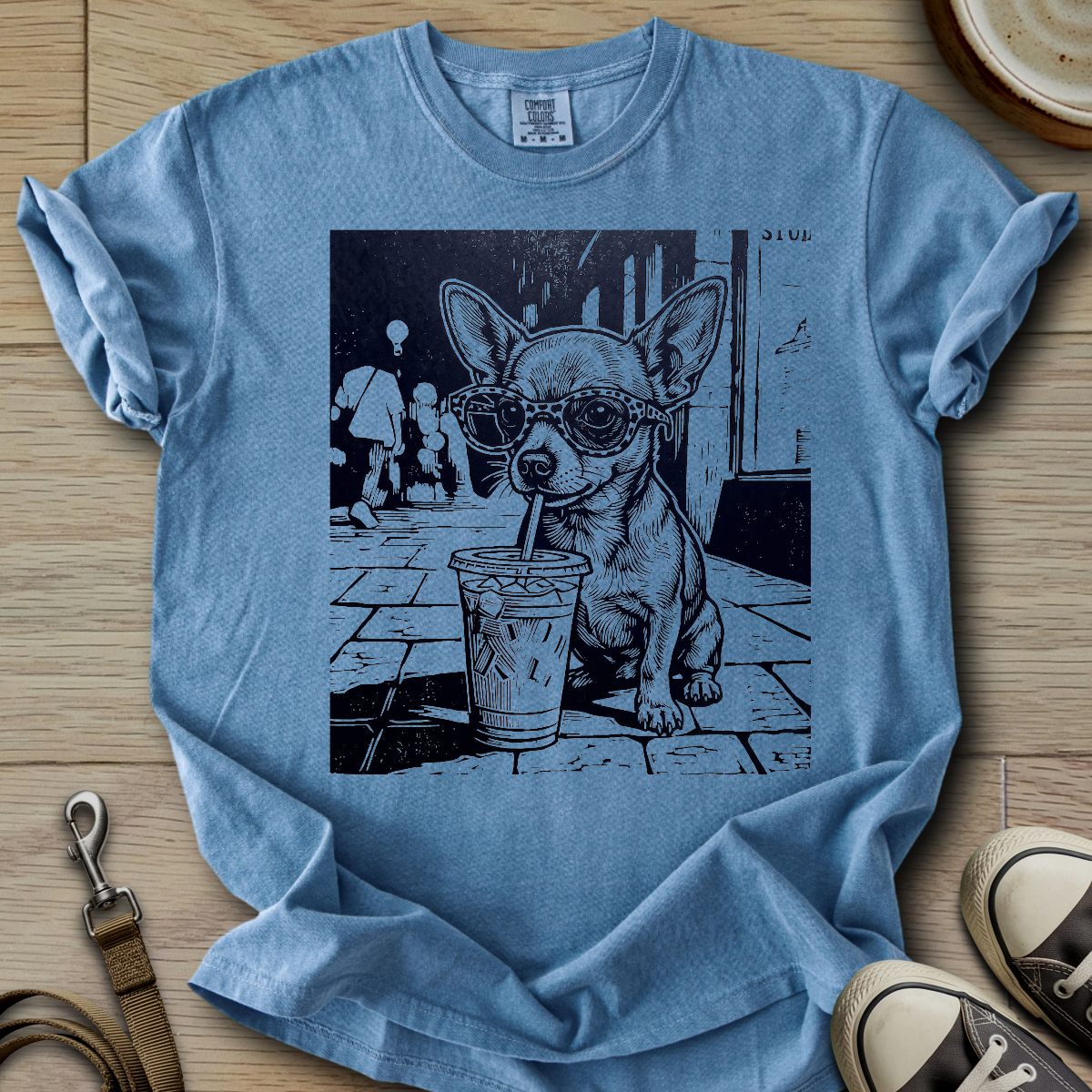 Dog Drinking Iced Coffee - Chihuahua T-Shirt