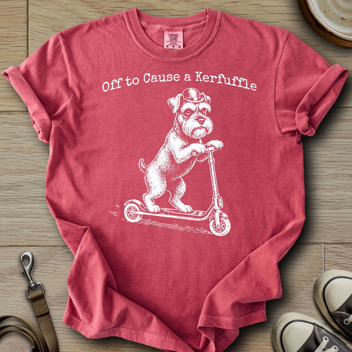 Off to Cause a Kerfuffle- Schnauzer T-Shirt