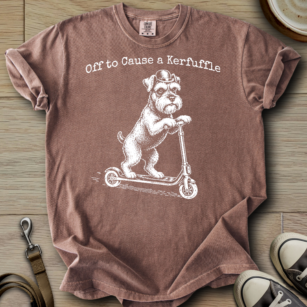 Off to Cause a Kerfuffle- Schnauzer T-Shirt