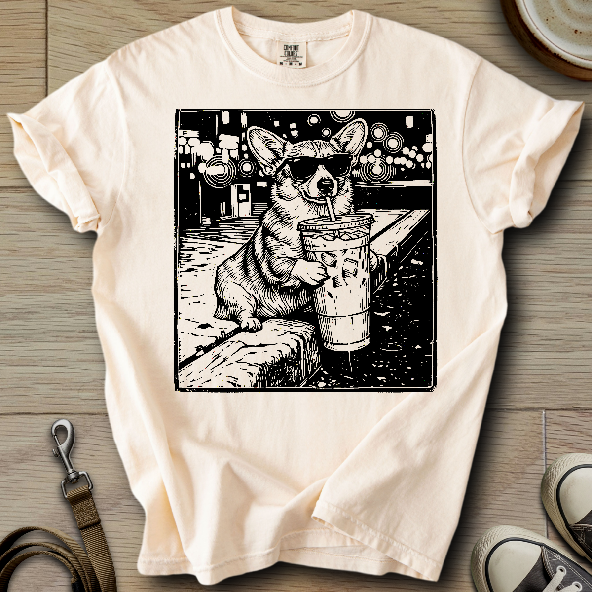 Dog Drinking Iced Coffee - Corgi T-Shirt