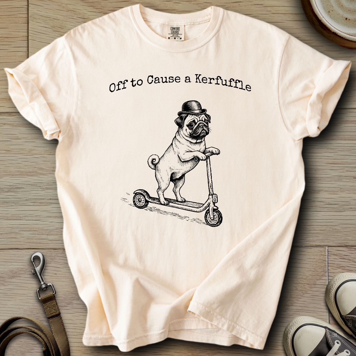 Off to Cause a Kerfuffle - Pug T-Shirt ©