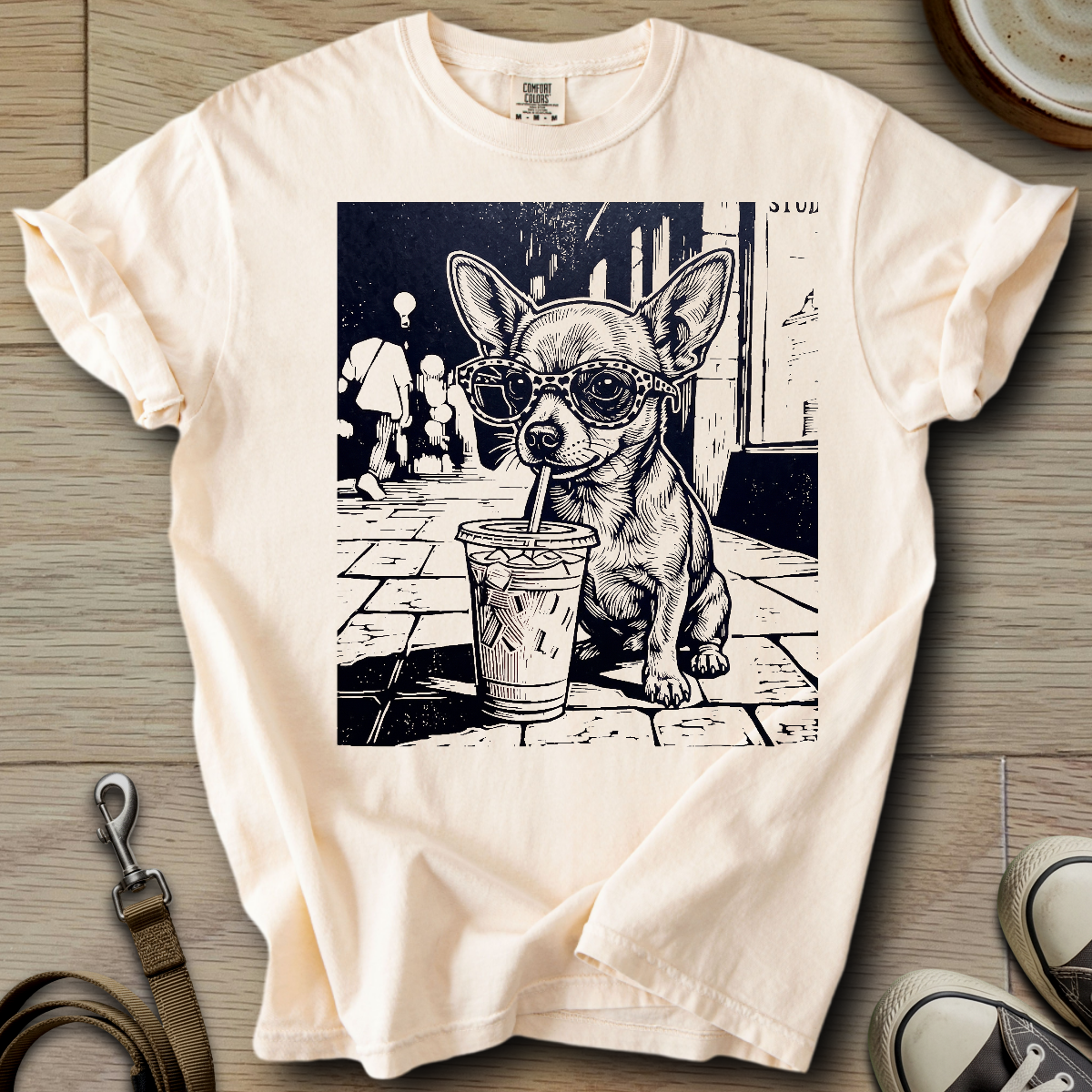 Dog Drinking Iced Coffee - Chihuahua T-Shirt