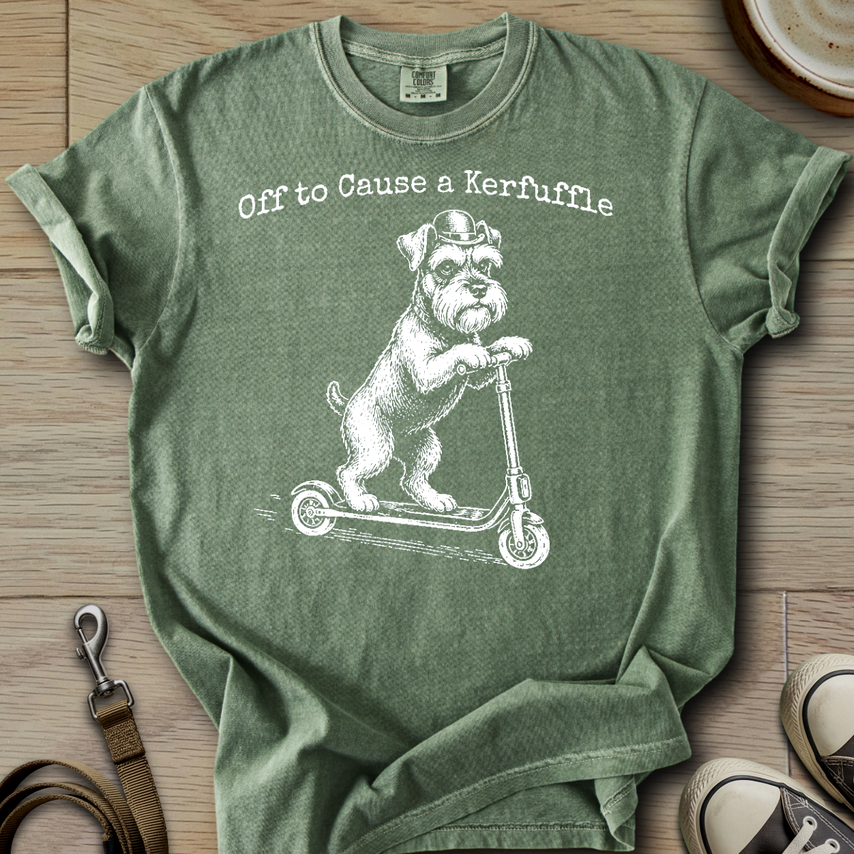 Off to Cause a Kerfuffle- Schnauzer T-Shirt
