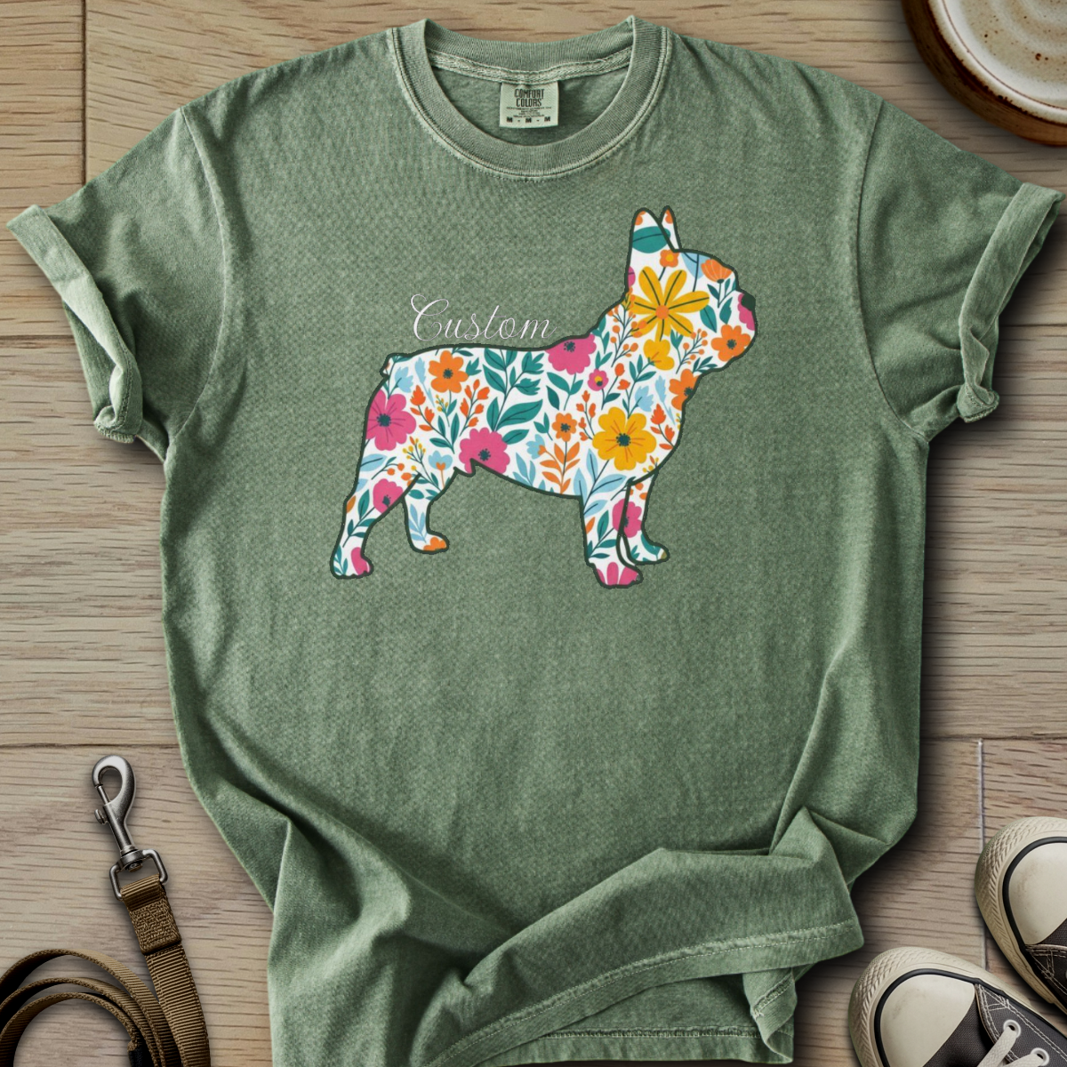Personalized Name dog silhouette - Frenchie T-Shirt