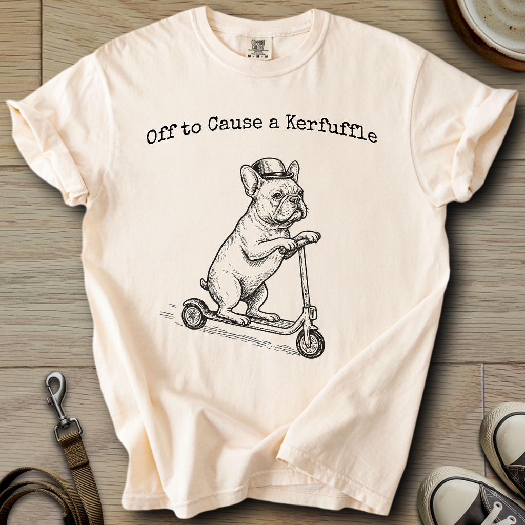 Off to Cause a Kerfuffle - Frenchie T-Shirt
